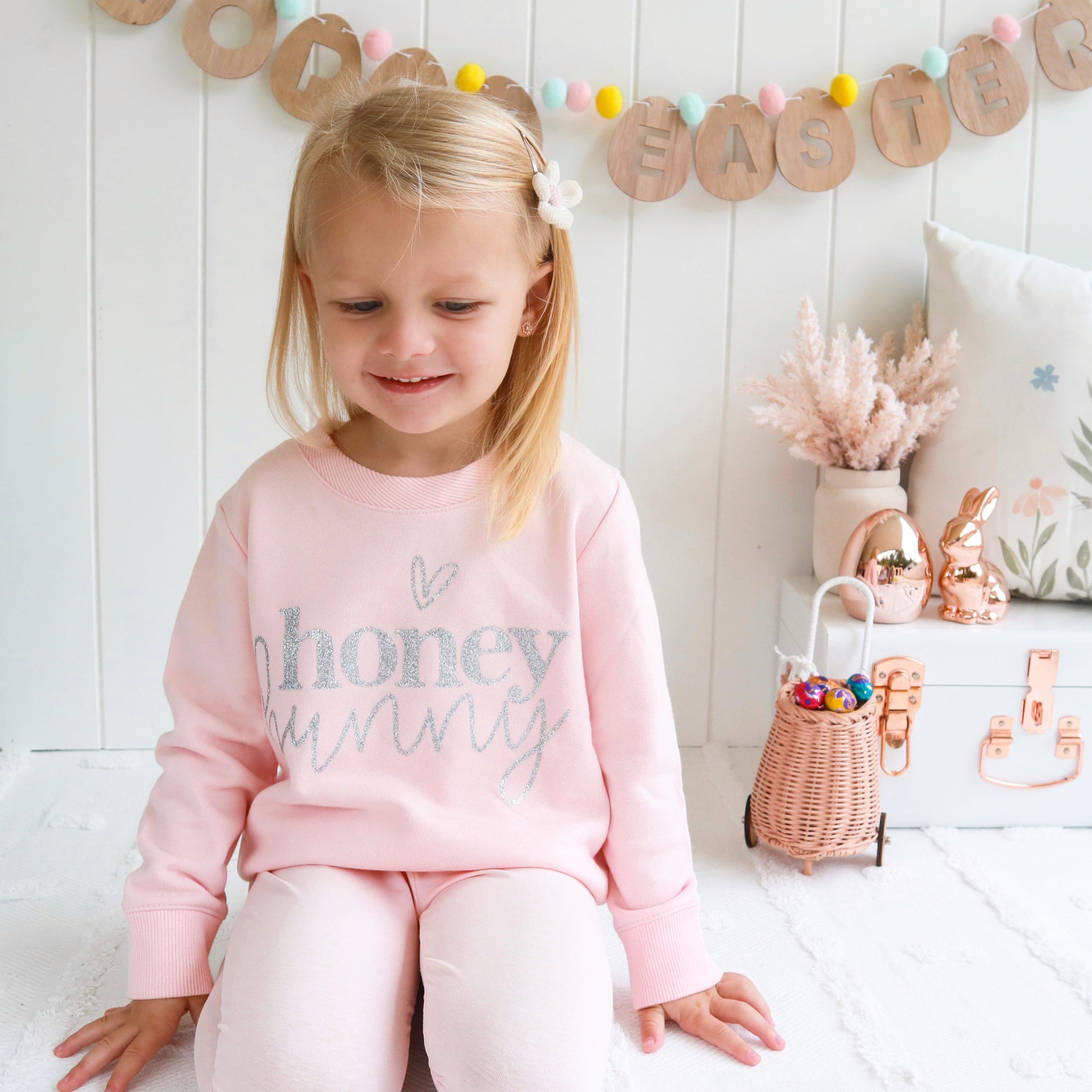 Easter Personalised Crew Neck - Honey Bunny - Peach
