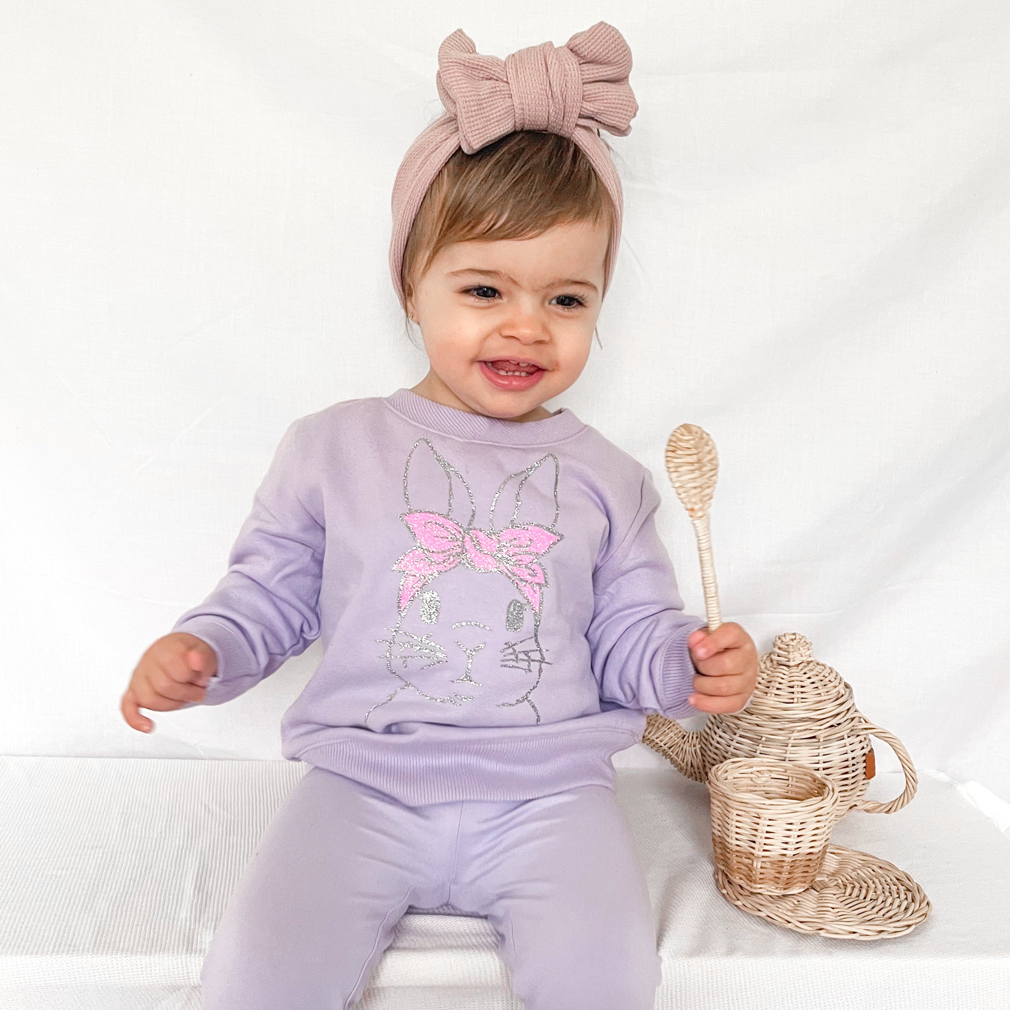 Easter Personalised Crew Neck - Bunny W/ Bow - Lilac