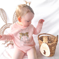 Easter Personalised Crew Neck - Bunny W/ Bow - Peach