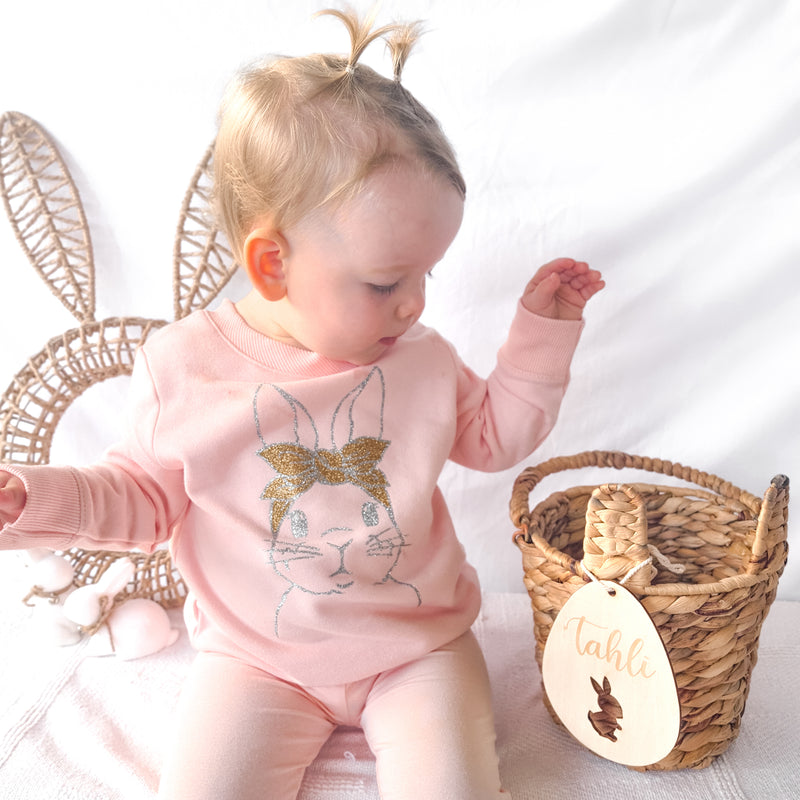 Easter Personalised Crew Neck - Bunny W/ Bow - Peach