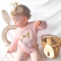 Easter Personalised Crew Neck - Bunny W/ Bow - Peach