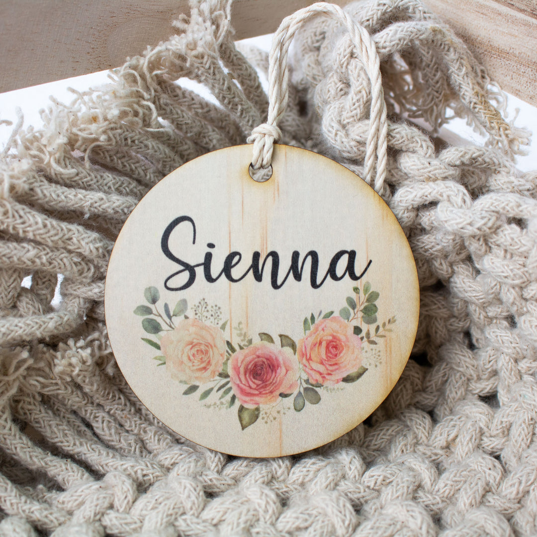 Wooden Bag Tag Disc - Flower Name