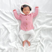Fur Hood Knitted Cardigan - Rosewater