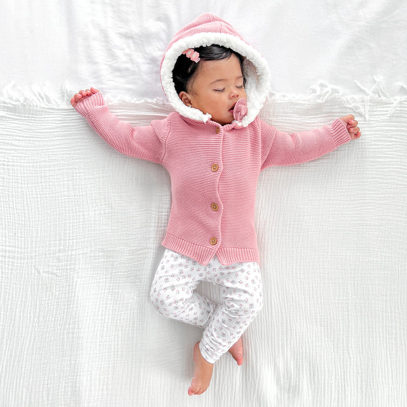 Fur Hood Knitted Cardigan - Rosewater