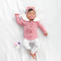 Fur Hood Knitted Cardigan - Rosewater