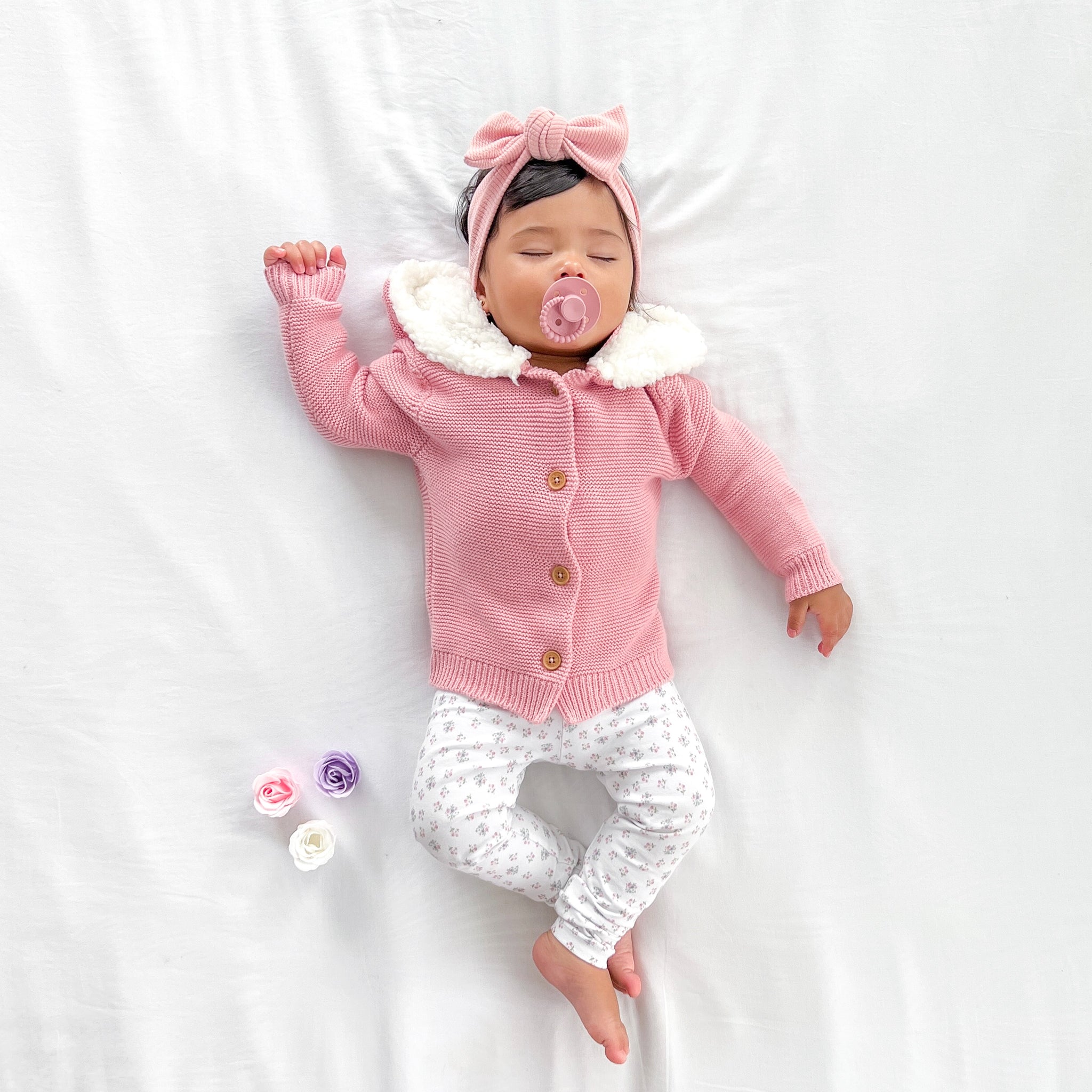 Fur Hood Knitted Cardigan - Rosewater