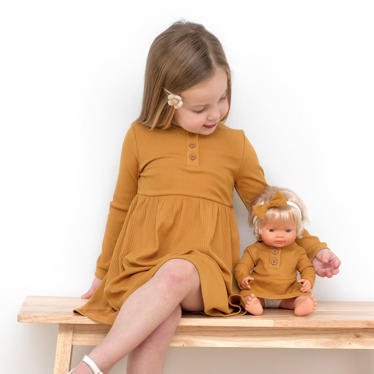 Dolly - Honey Mustard LS Cozy Dress