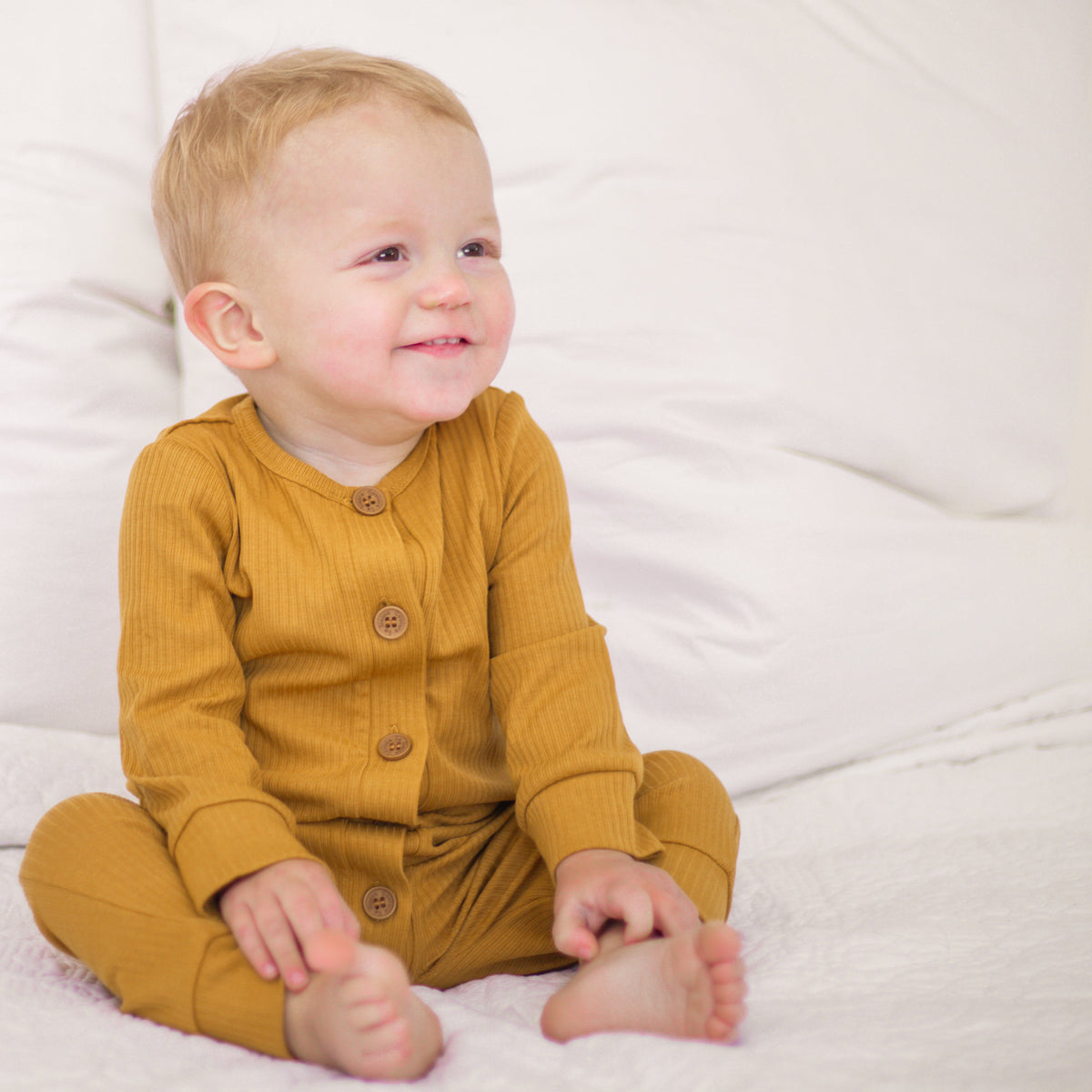 Cozy Long Sleeve Louie Romper - Honey Mustard