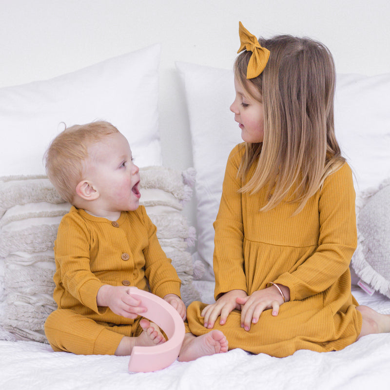 Cozy Long Sleeve Louie Romper - Honey Mustard