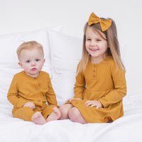 Cozy Long Sleeve Louie Romper - Honey Mustard