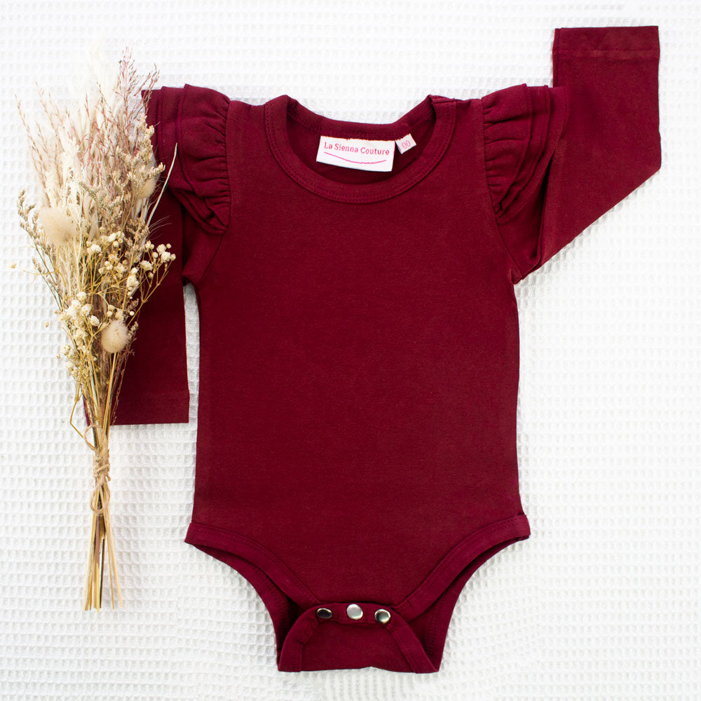Long Sleeve Flutter - Maroon