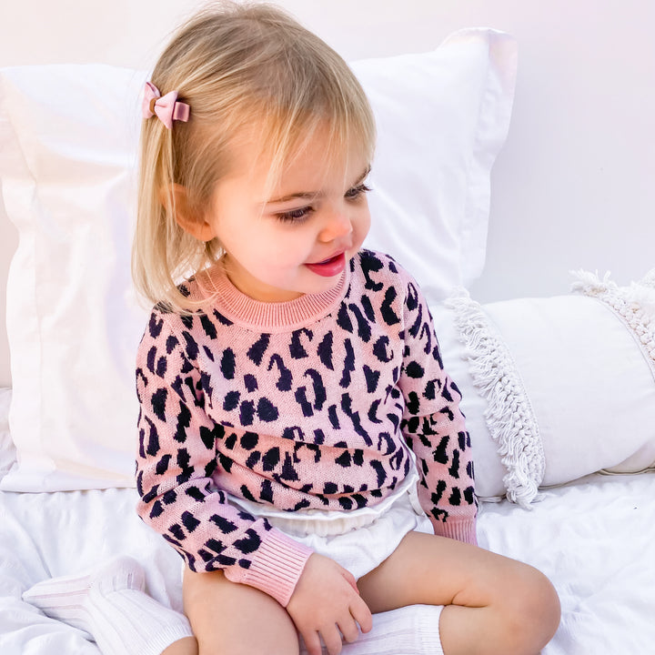 baby girls Rosewood leopard long sleeve knit jumper