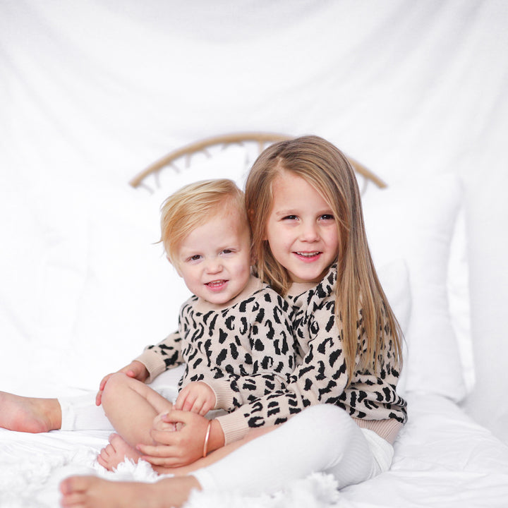 baby girls oatmeal leopard long sleeve knit jumper
