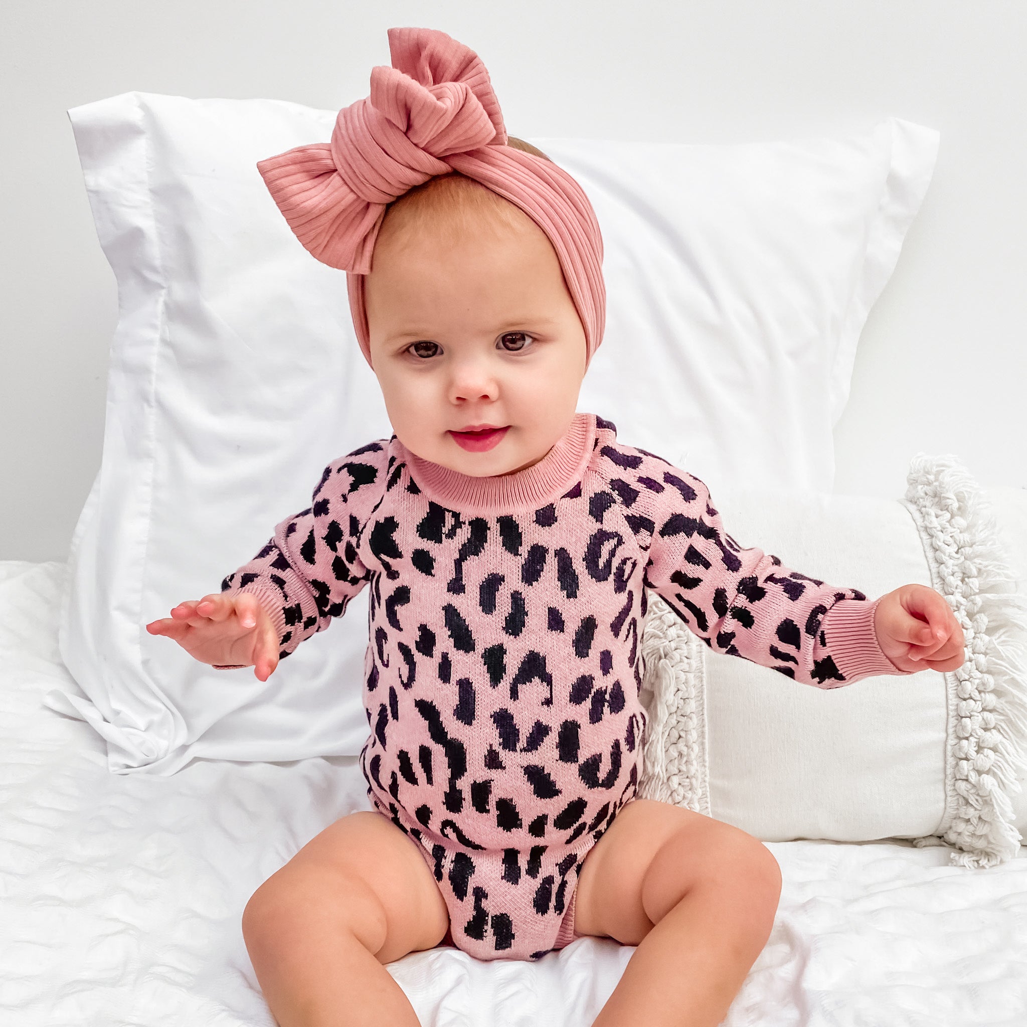 Leopard Knitted Romper - Rosewood