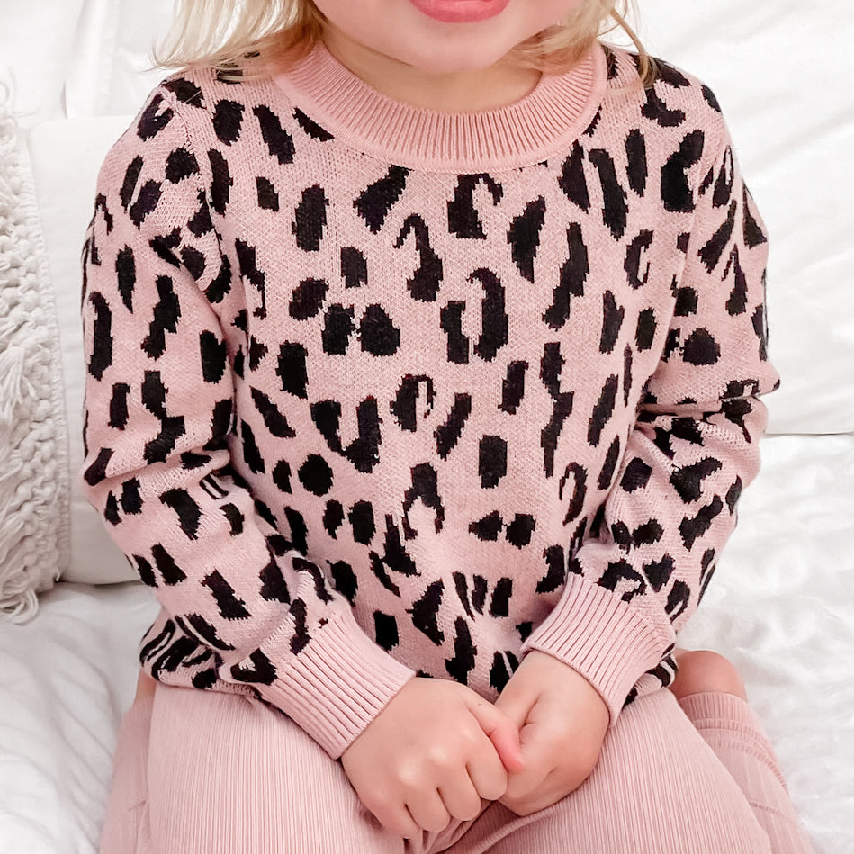 baby girls Rosewood leopard long sleeve knit jumper