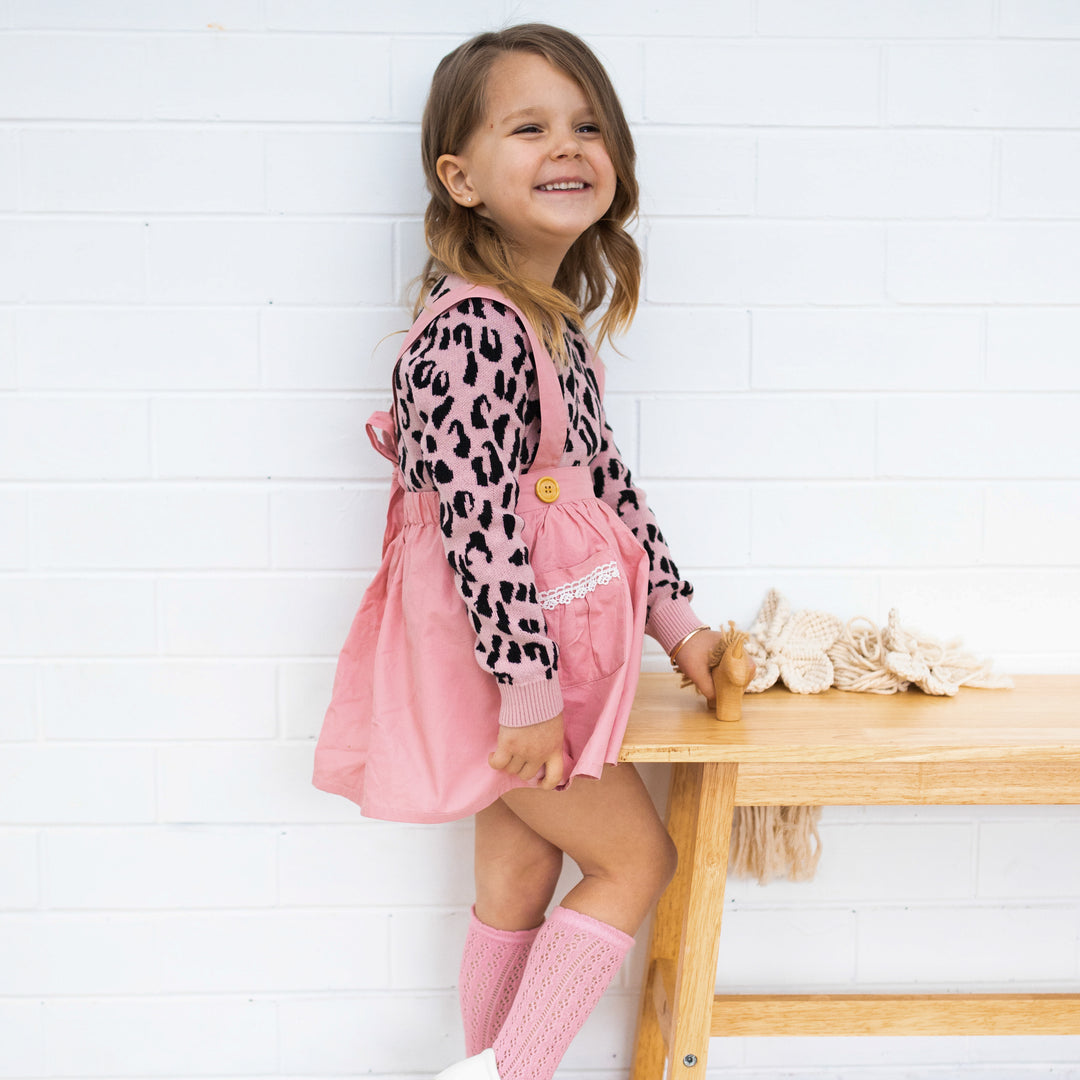baby girls Rosewood leopard long sleeve knit jumper