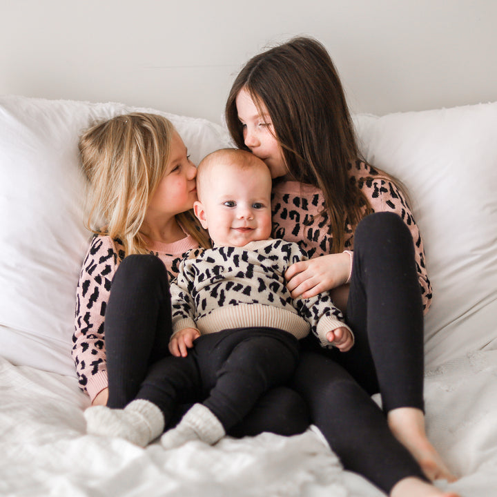 baby girls oatmeal leopard long sleeve knit jumper