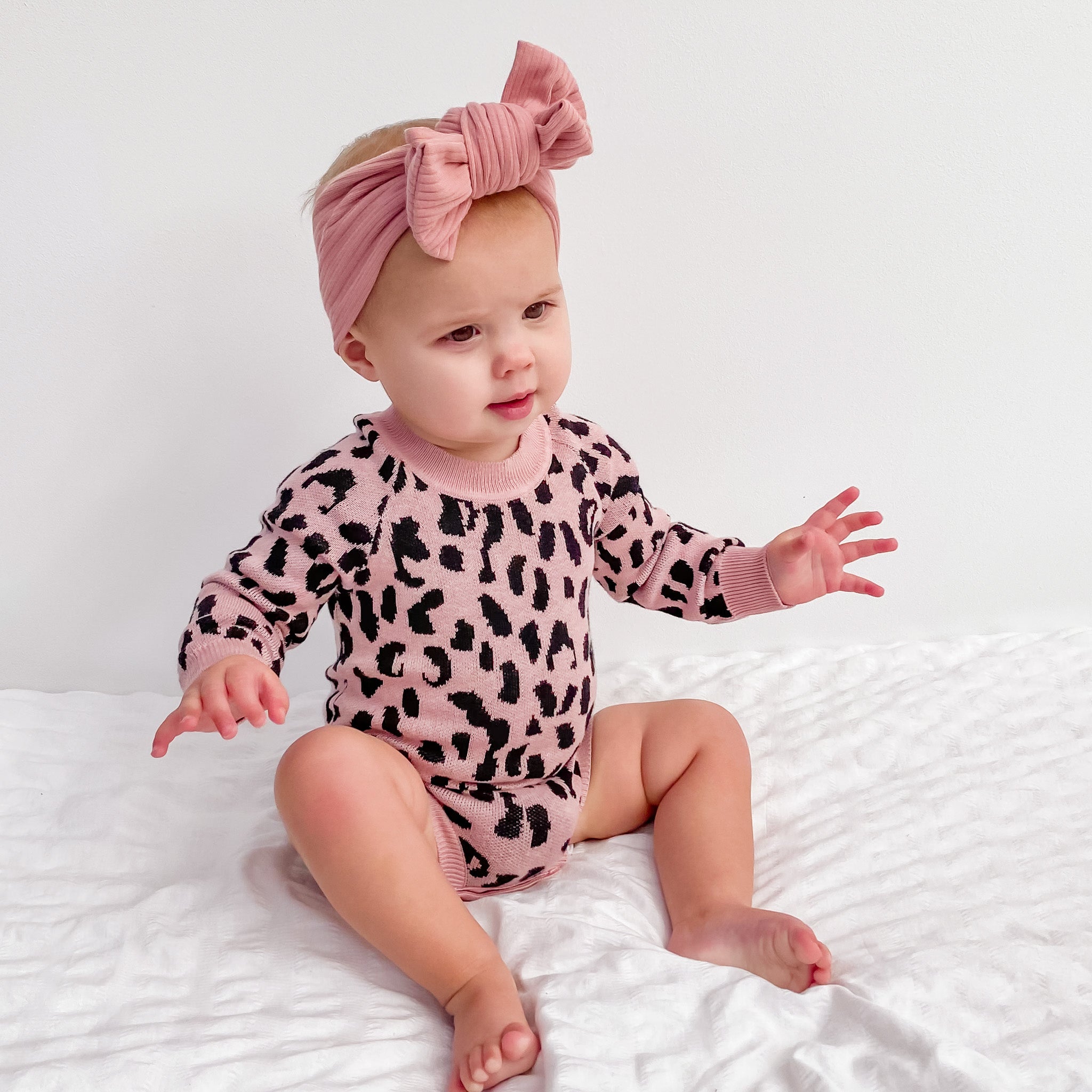 Leopard Knitted Romper - Rosewood