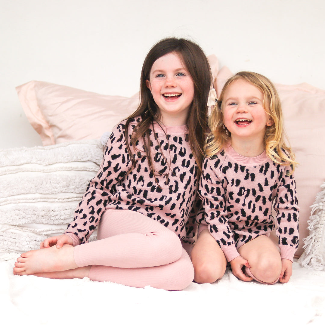baby girls Rosewood leopard long sleeve knit jumper