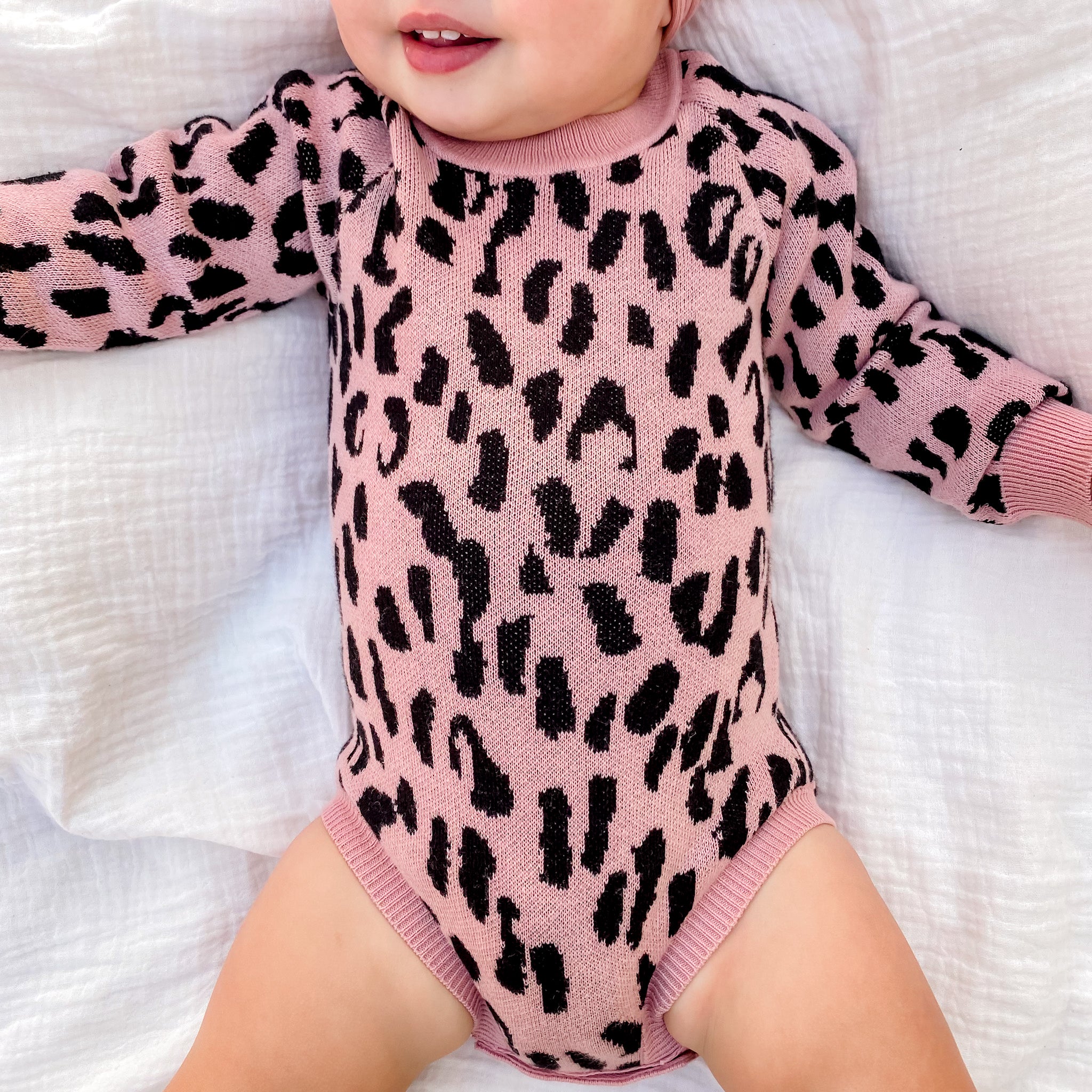 Leopard Knitted Romper - Rosewood
