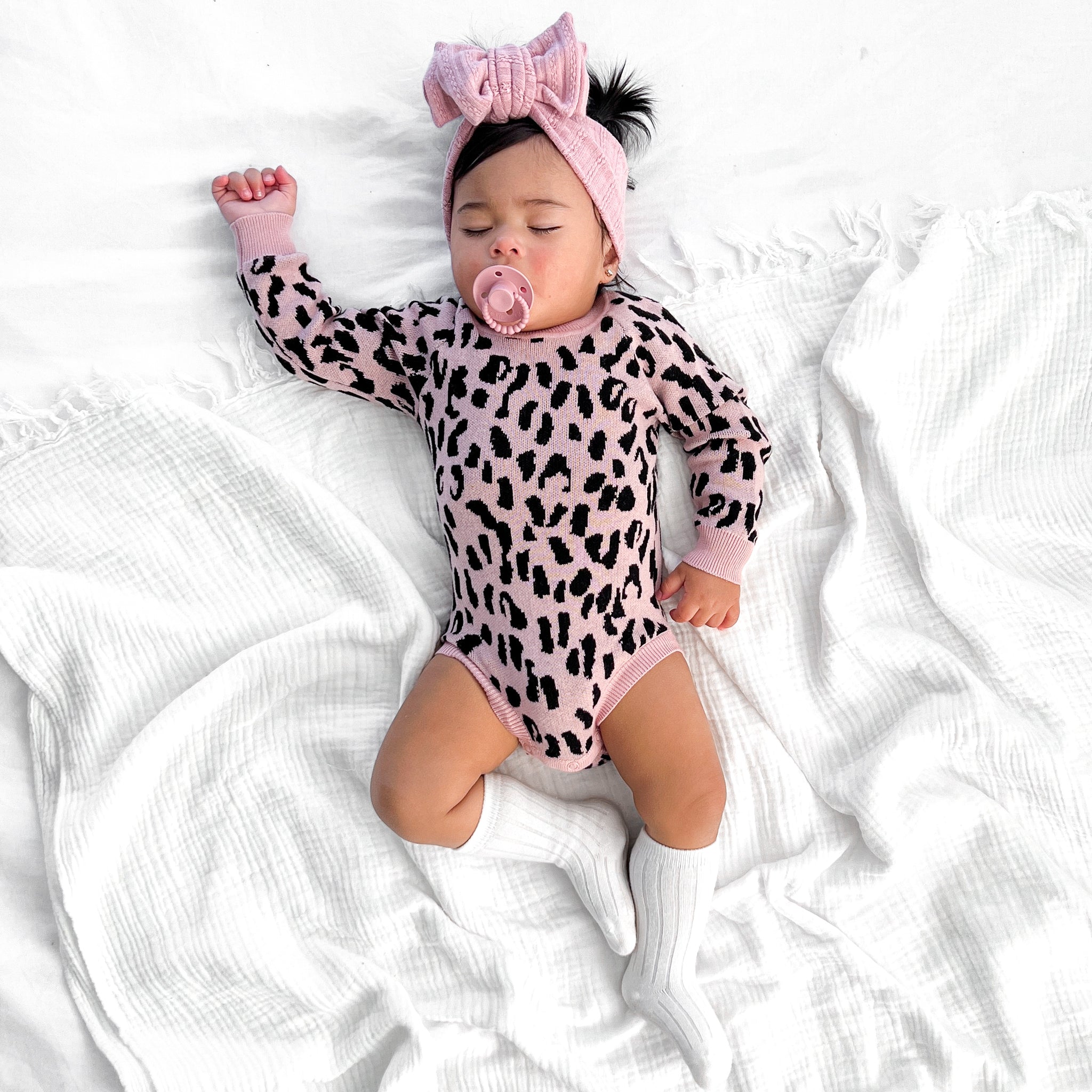 Leopard Knitted Romper - Rosewood
