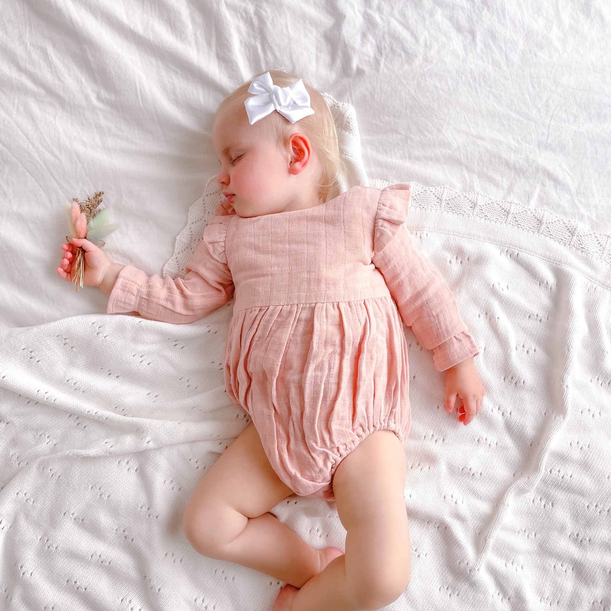 Muslin LS Bubble Romper - Vintage Pink