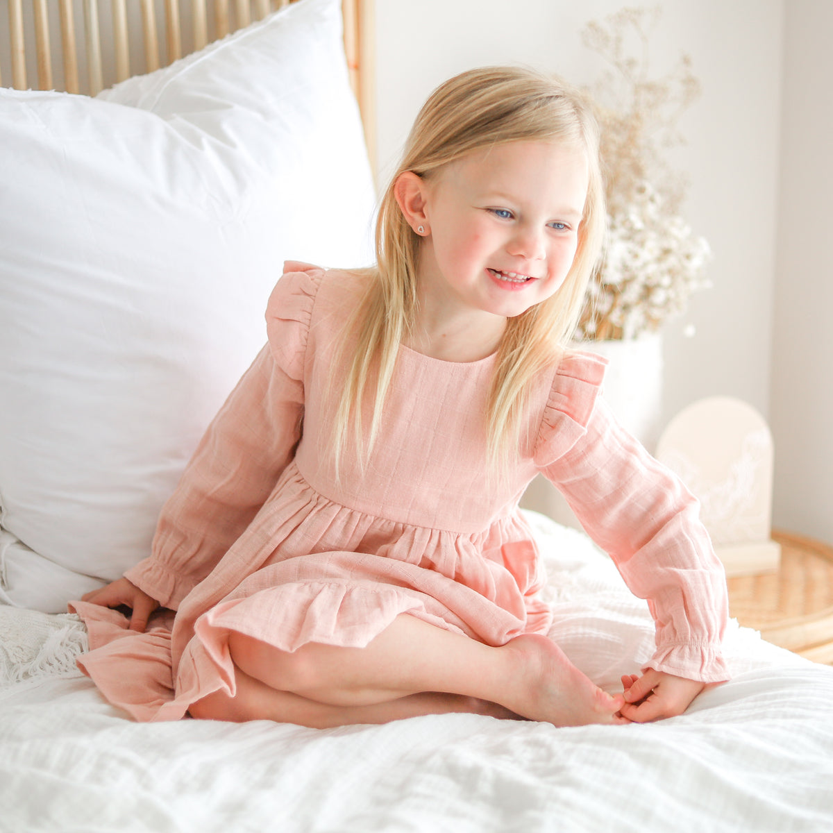 Muslin Ruffle Dress - Vintage Pink