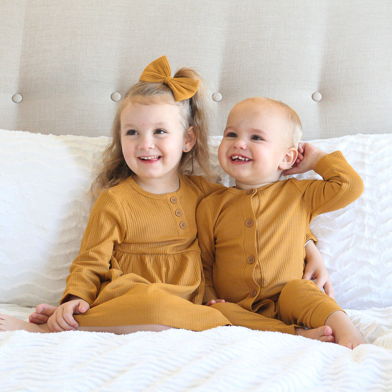 Cozy Long Sleeve Louie Romper - Honey Mustard