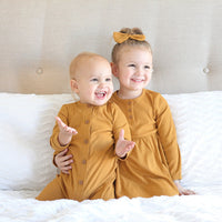 Cozy Long Sleeve Louie Romper - Honey Mustard