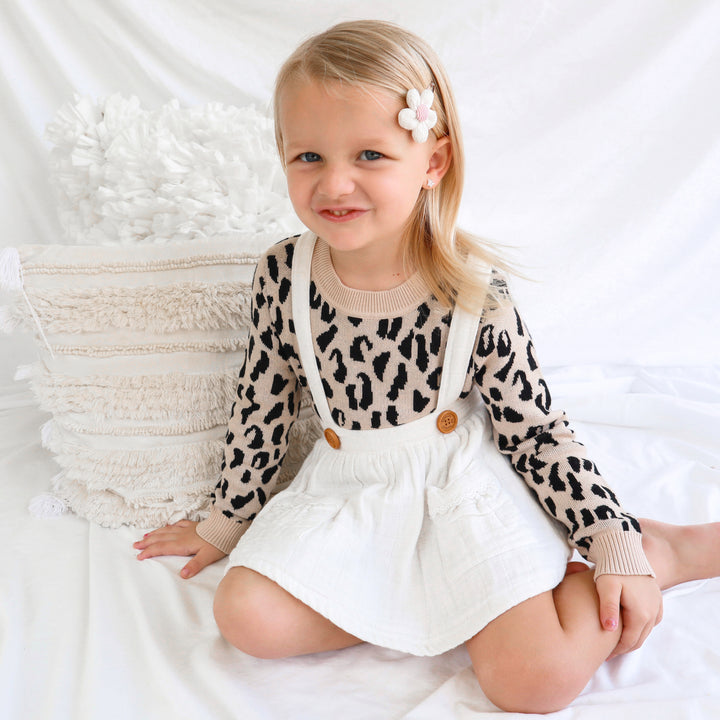 baby girls oatmeal leopard long sleeve knit jumper