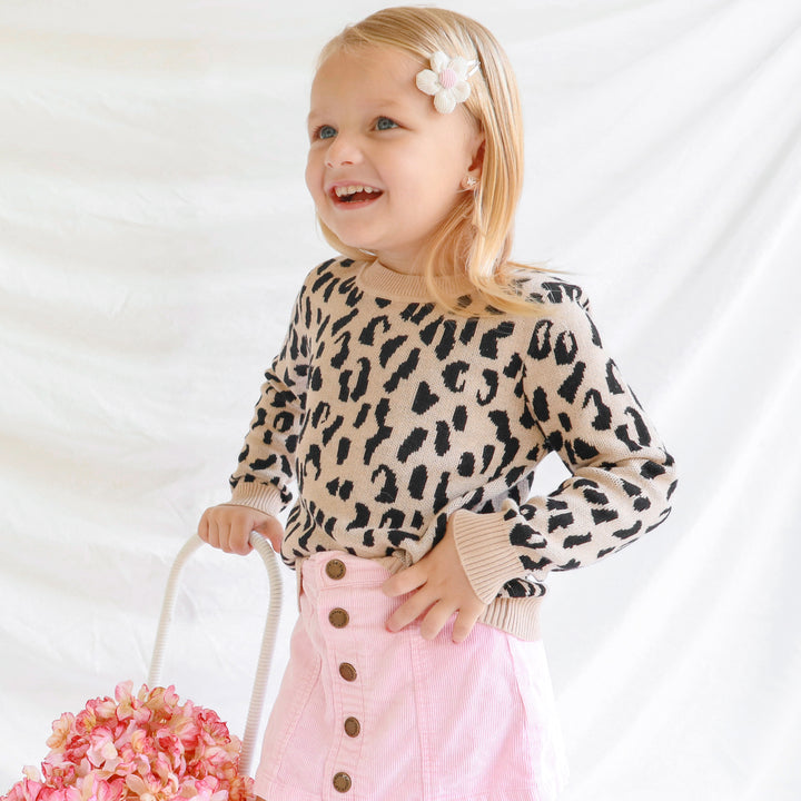 baby girls oatmeal leopard long sleeve knit jumper