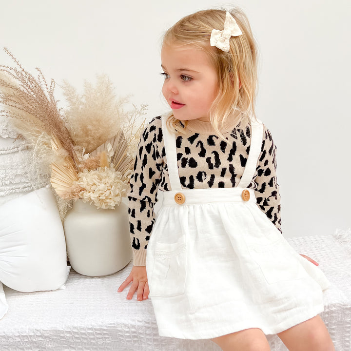 baby girls oatmeal leopard long sleeve knit jumper