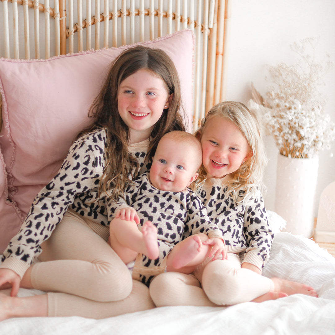 baby girls oatmeal leopard long sleeve knit jumper
