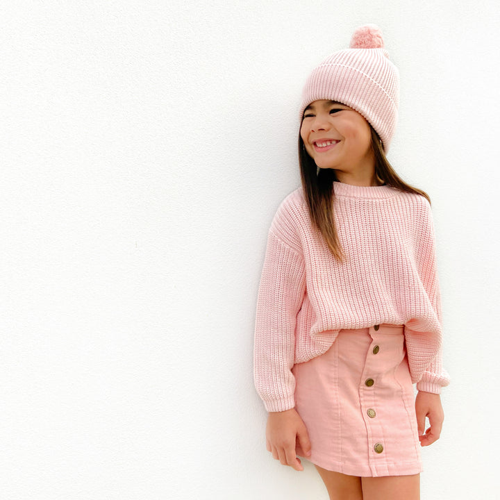 baby girls peach knitted beanie