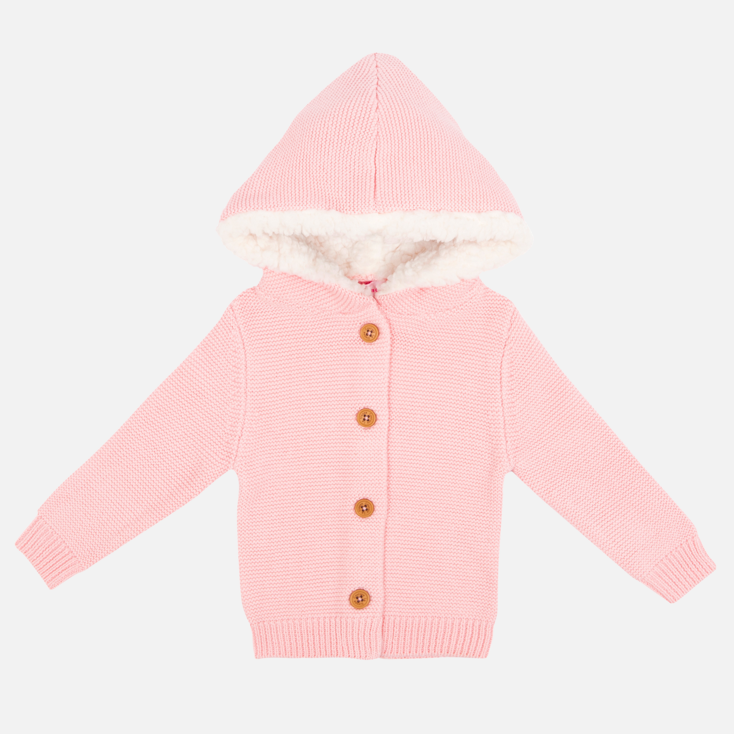 Fur Hood Knitted Cardigan - Peachy Pink