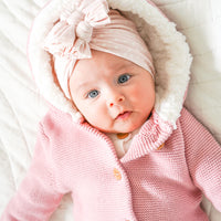 Fur Hood Knitted Cardigan - Rosewater