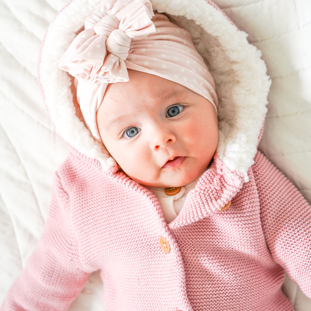 Fur Hood Knitted Cardigan - Rosewater