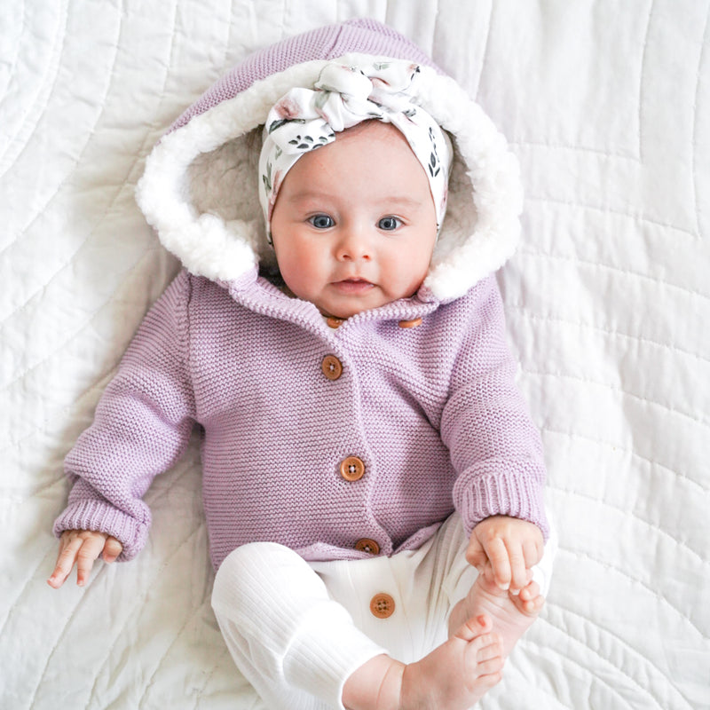 Fur Hood Knitted Cardigan - Deep Orchid