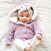 Fur Hood Knitted Cardigan - Deep Orchid