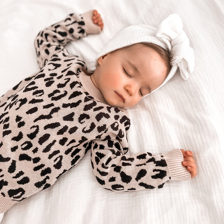 baby girls oatmeal leopard long sleeve knit jumper