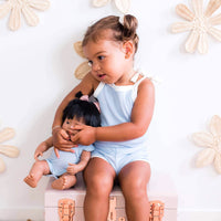 Cozy Vintage Tie-Up Singlet & Shorts Set - Dove Blue