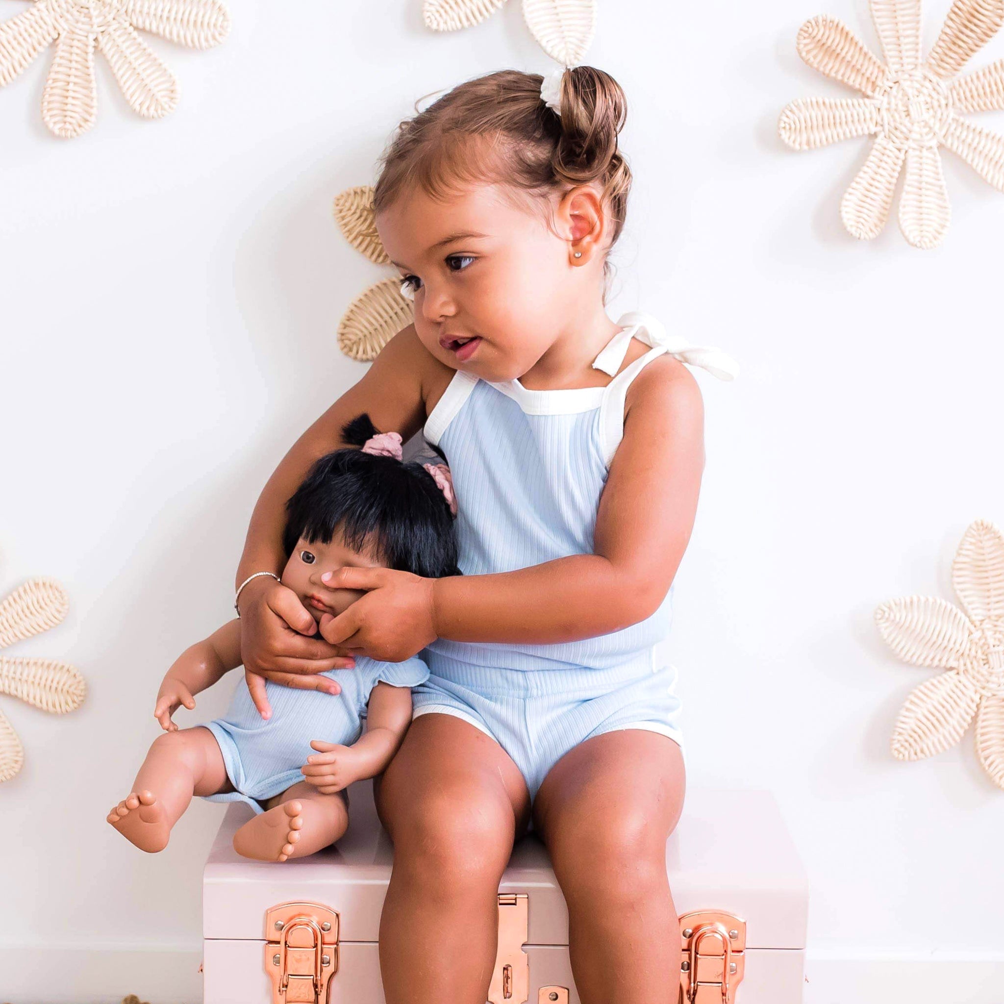 Cozy Vintage Tie-Up Singlet & Shorts Set - Dove Blue