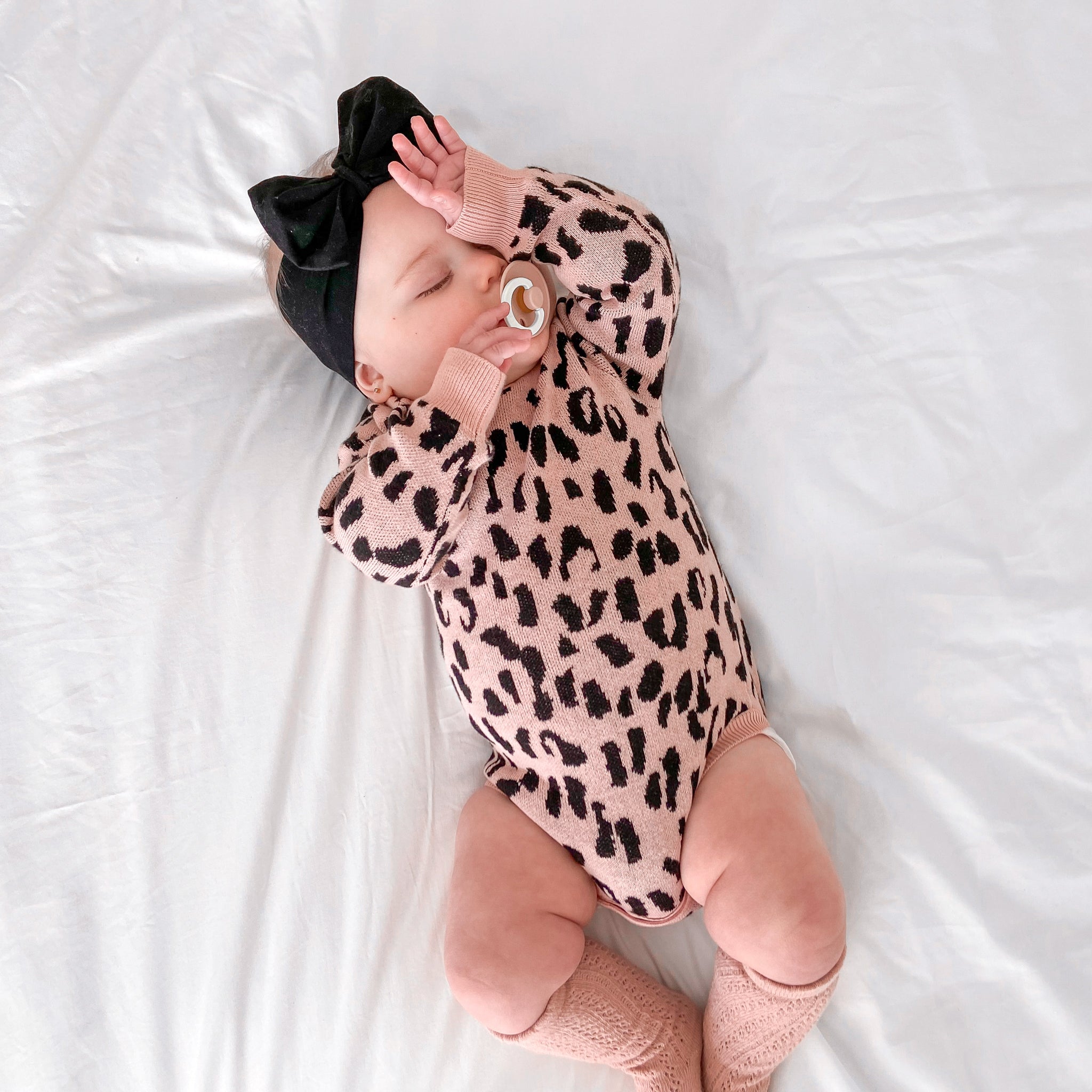 Leopard Knitted Romper - Rosewood