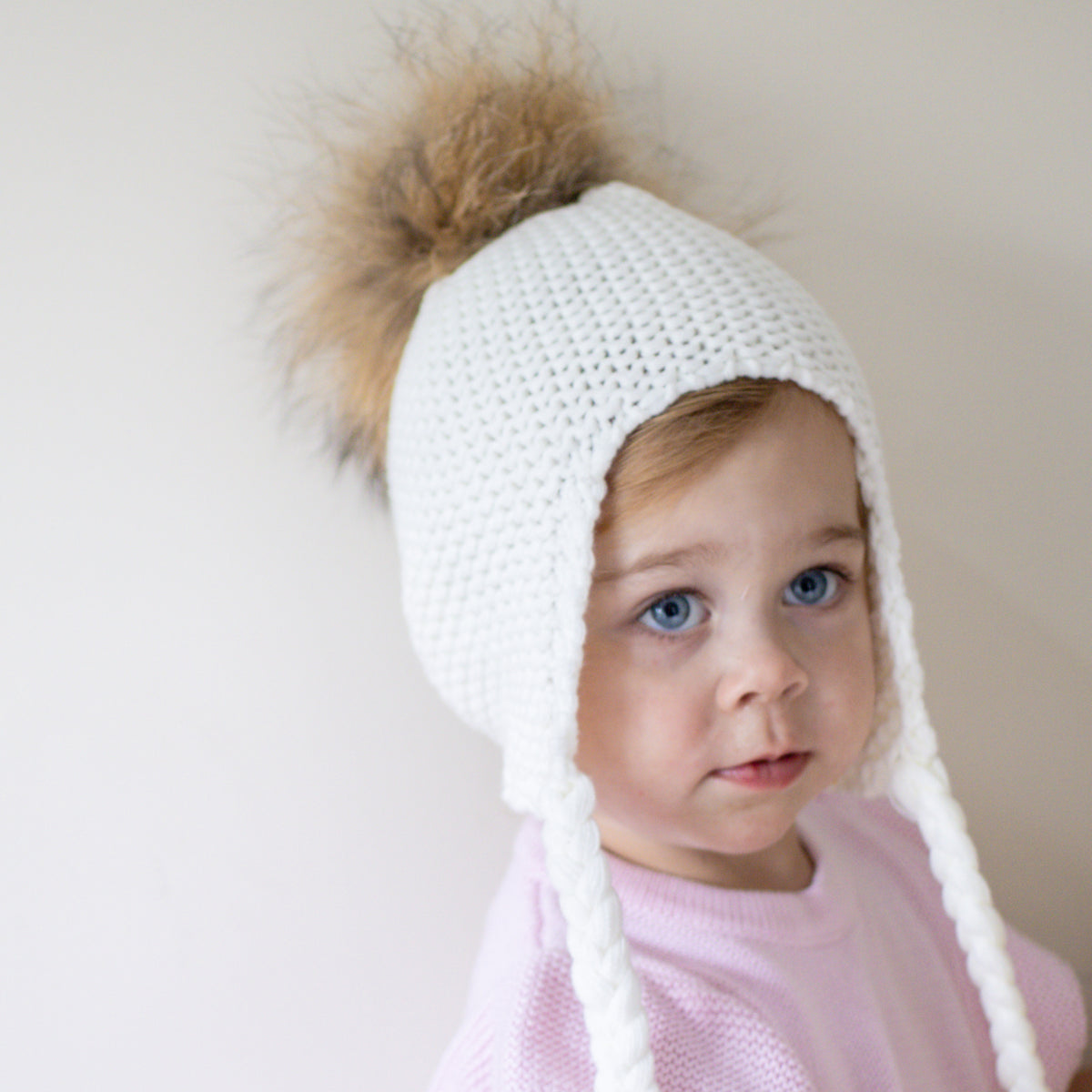 Pom Pom Beanie - Ivory w/ Brown Pom
