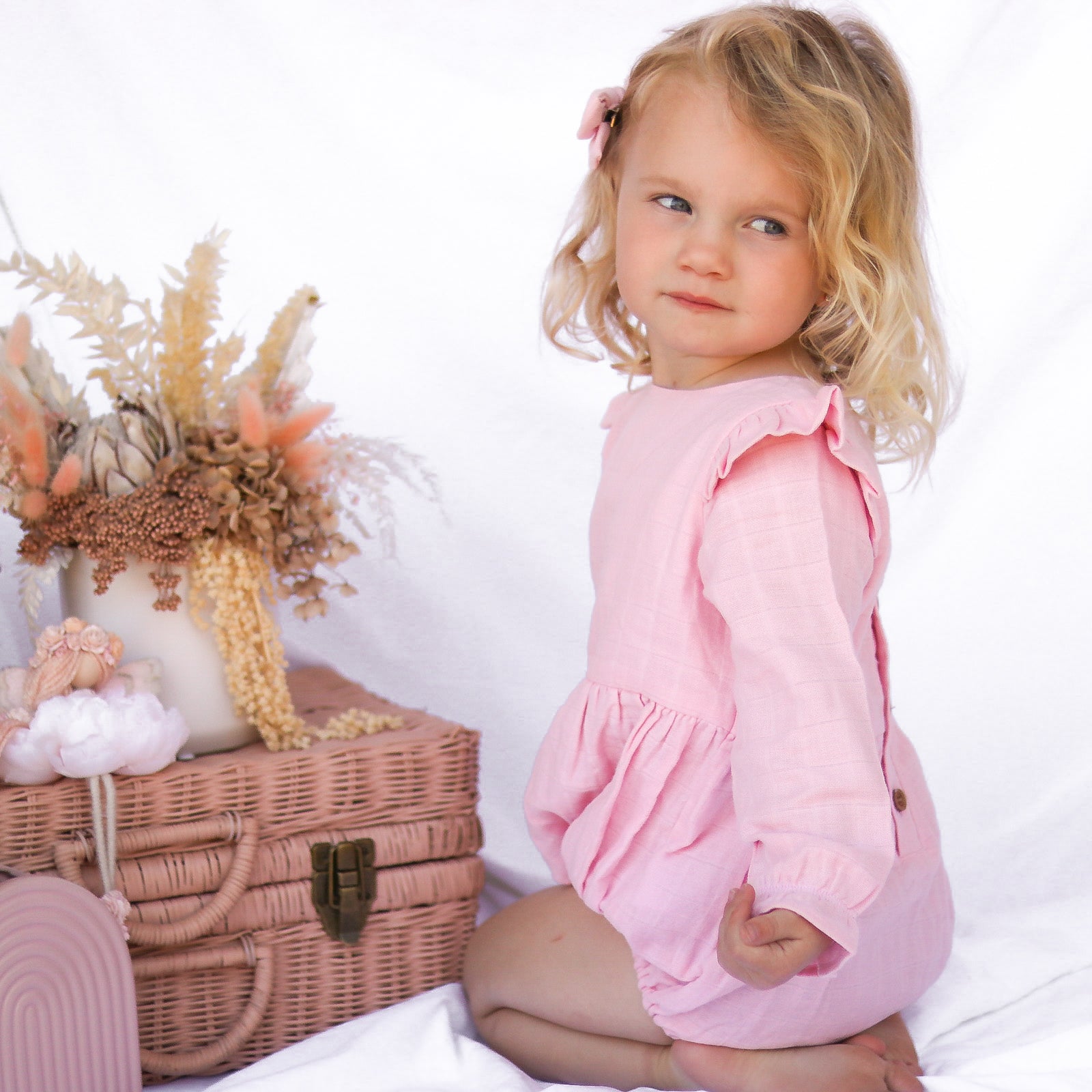Muslin LS Bubble Romper - Primrose Pink