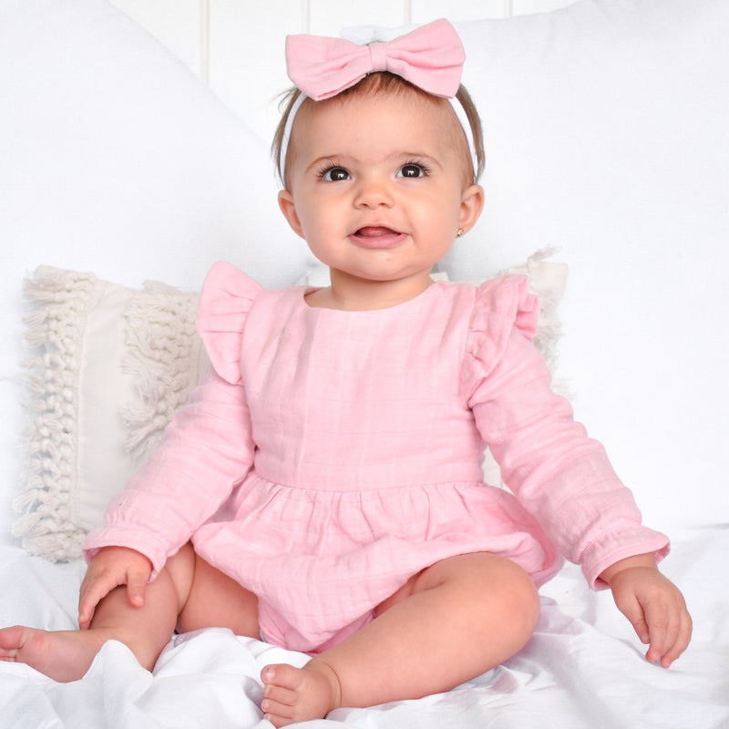 Muslin LS Bubble Romper - Primrose Pink