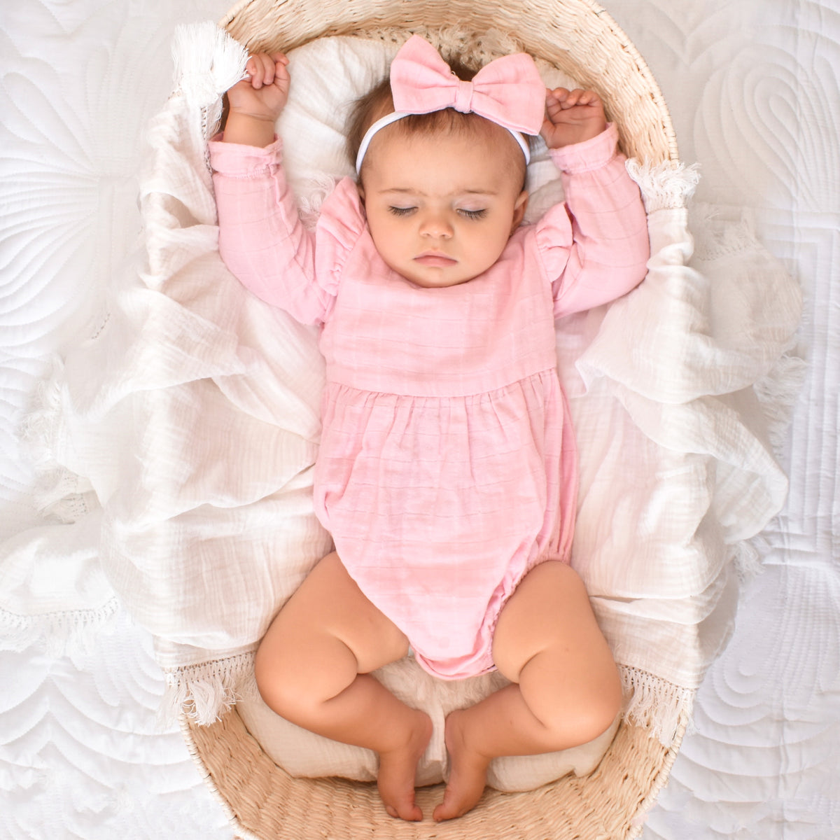 Muslin LS Bubble Romper - Primrose Pink