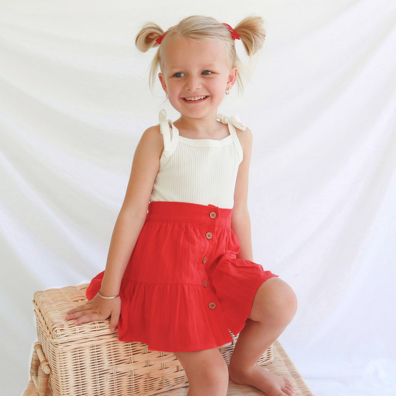 Ruffle Button Skirt - Red Noella