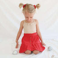 Ruffle Button Skirt - Red Noella
