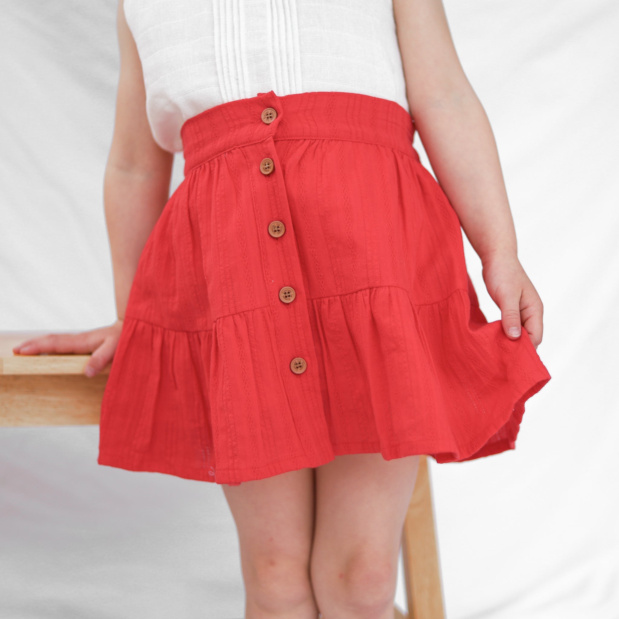 Ruffle Button Skirt - Red Noella